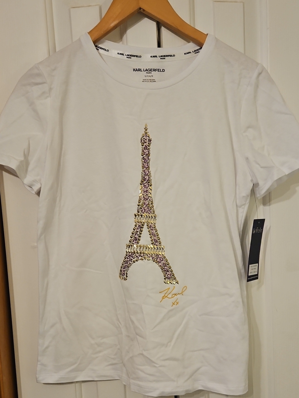 Karl Lagerfeld Paris Eiffel Tower Embellished T-Shirt White S NWT